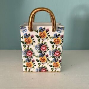Floral Ceramic Bag with Gold Accents